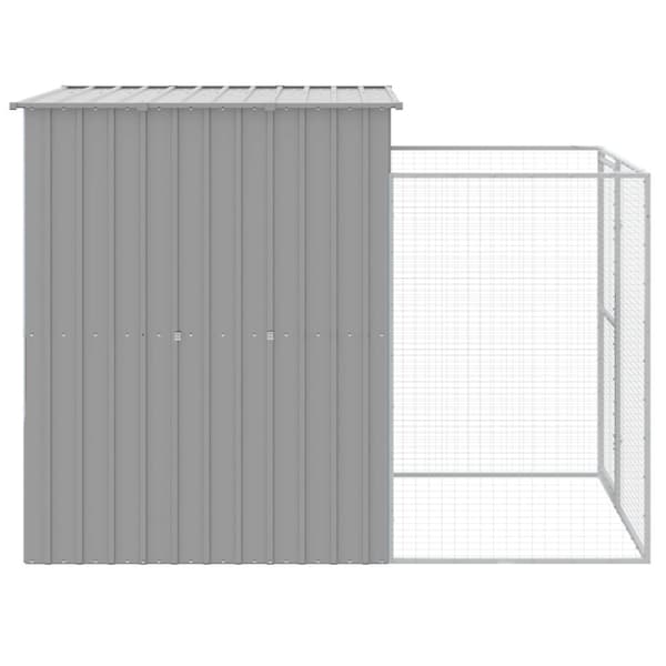 The Living Store hundehus med løbegård 165x251x181 cm galvaniseret stål lysegrå - Hundehuse