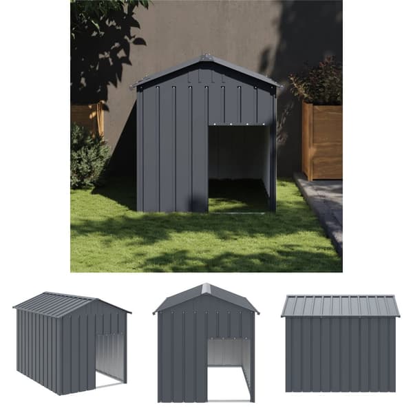 The Living Store hundehus med tag 117x153x123 cm galvaniseret stål antracitgrå -  Hundehuse