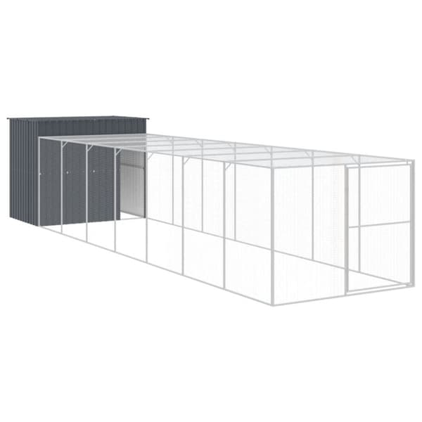 The Living Store hundehus med løbegård 214x865x181 cm galvaniseret stål antracit - Hundehuse