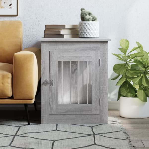 The Living Store hundebur 55x75x65 cm konstrueret træ grå sonoma-eg - Hundehuse