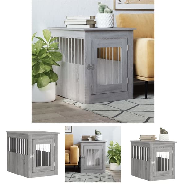 The Living Store hundebur 55x75x65 cm konstrueret træ grå sonoma-eg - Hundehuse