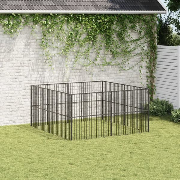 The Living Store hundegård 8 paneler galvaniseret stål sort -  Hundehuse