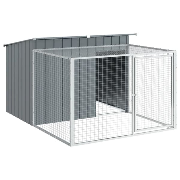 The Living Store hundehus m. løbegård 153x194x110 cm galvaniseret stål antracit - Hundehuse