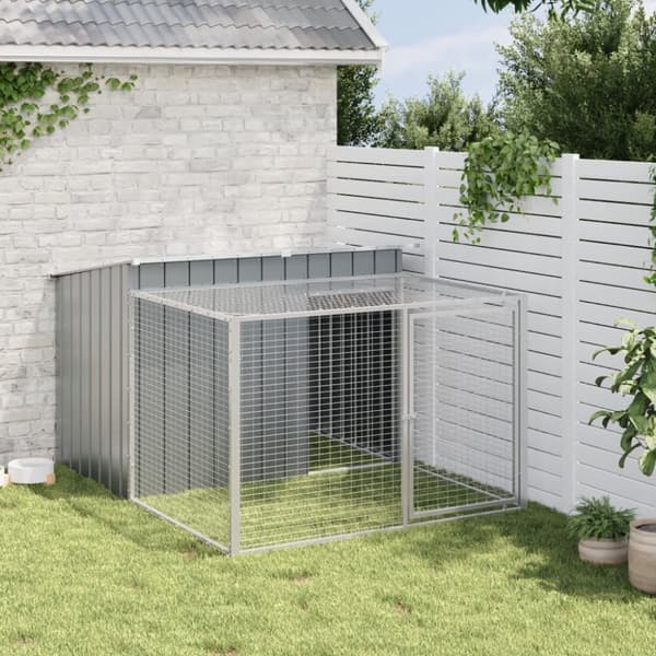 The Living Store hundehus m. løbegård 153x194x110 cm galvaniseret stål antracit - Hundehuse