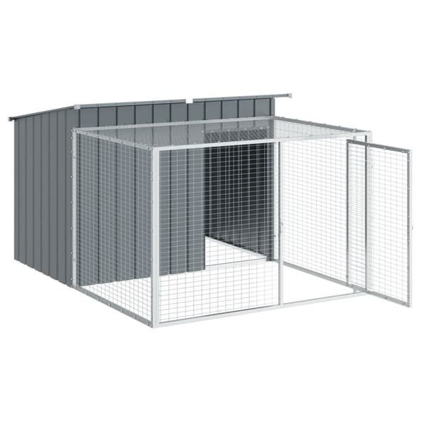 The Living Store hundehus m. løbegård 153x194x110 cm galvaniseret stål antracit - Hundehuse