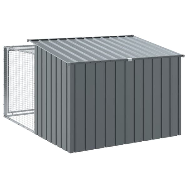 The Living Store hundehus m. løbegård 153x194x110 cm galvaniseret stål antracit - Hundehuse