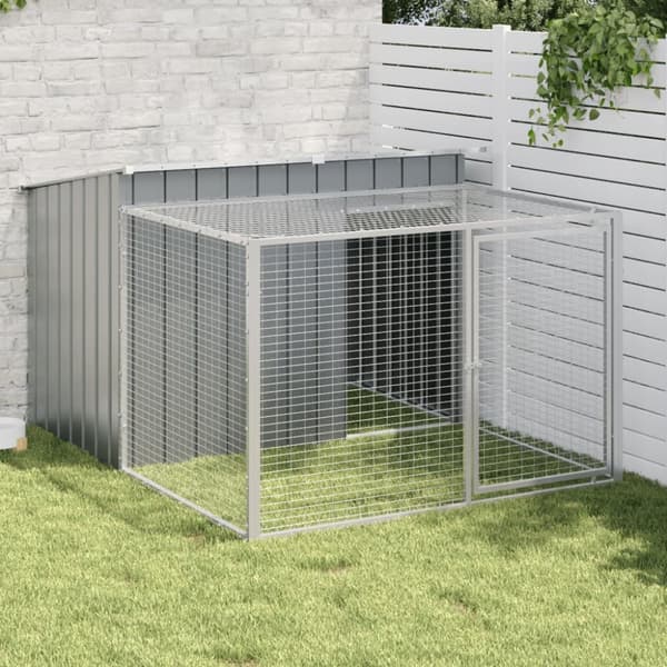 The Living Store hundehus m. løbegård 153x194x110 cm galvaniseret stål antracit - Hundehuse