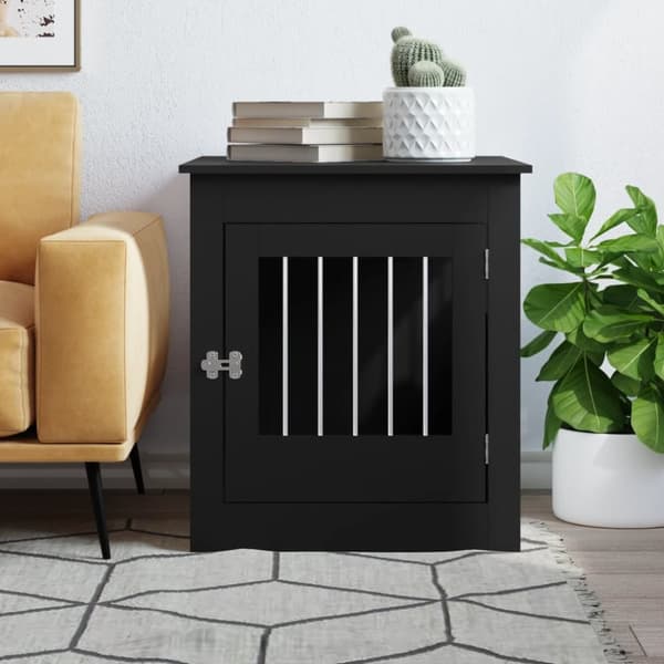 The Living Store hundebur 64,5x80x71 cm konstrueret træ sort -  Hundehuse