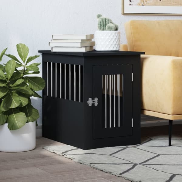 The Living Store hundebur 45x62x59 cm konstrueret træ sort -  Hundehuse