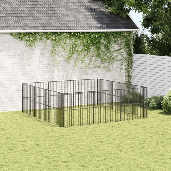 The Living Store hundegård 12 paneler galvaniseret stål sort -  Hundehuse