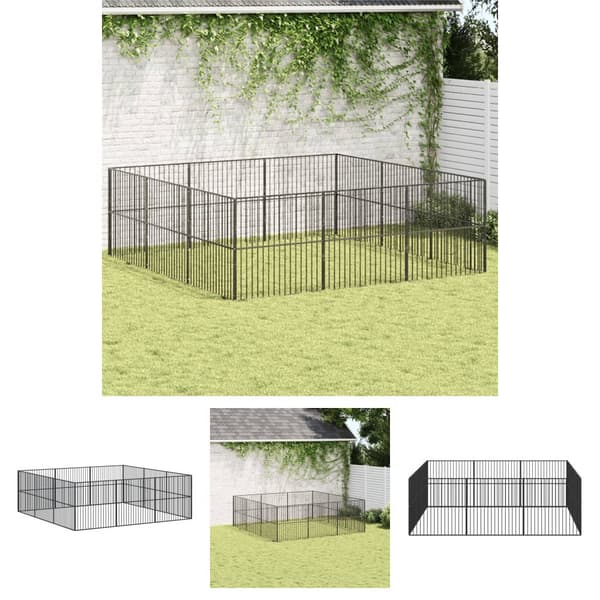 The Living Store hundegård 12 paneler galvaniseret stål sort -  Hundehuse