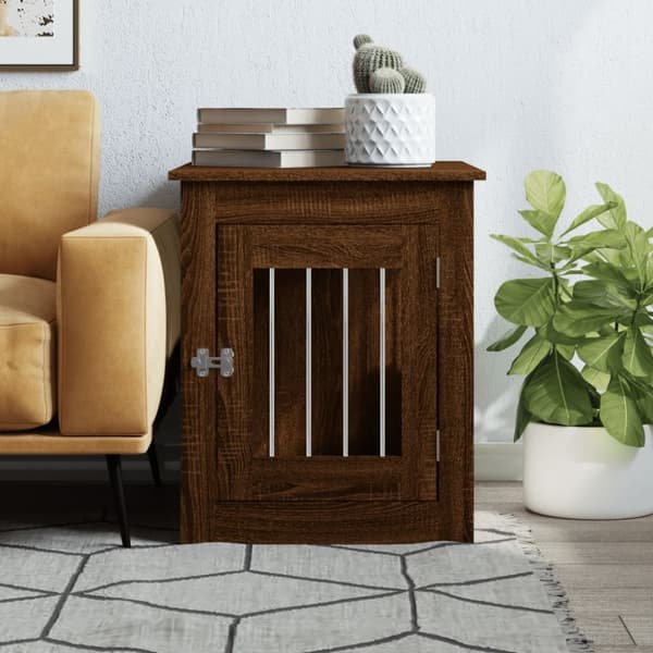 The Living Store hundebur 55x75x65 cm konstrueret træ brun egetræsfarve -  Hundehuse