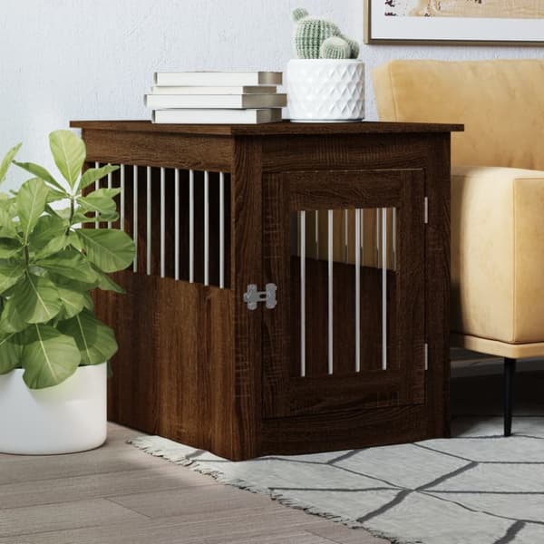 The Living Store hundebur 55x75x65 cm konstrueret træ brun egetræsfarve -  Hundehuse