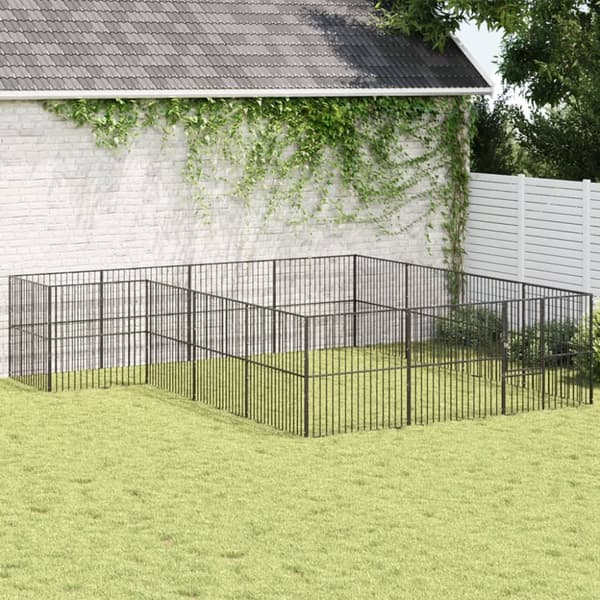 The Living Store hundegård 16 paneler galvaniseret stål sort -  Hundehuse