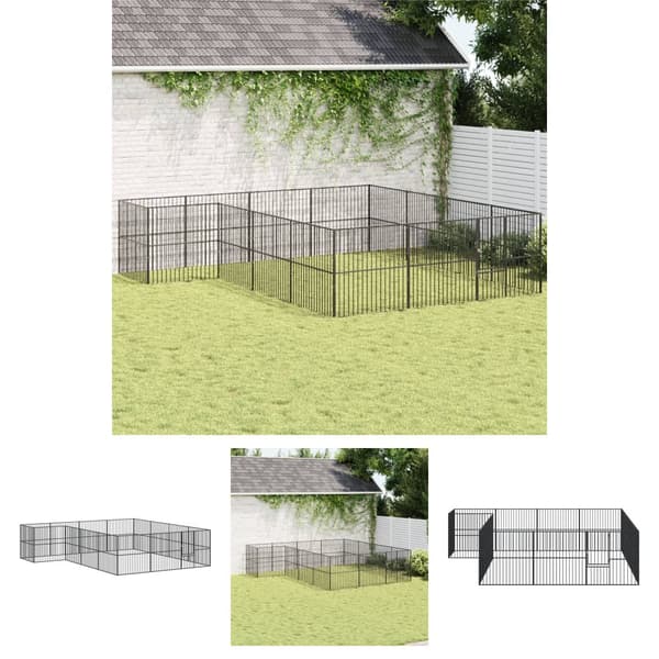 The Living Store hundegård 16 paneler galvaniseret stål sort -  Hundehuse