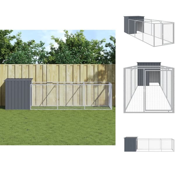 Hundehuse - Living hundehus med løbegård 110x405x110 cm galvaniseret stål antracit