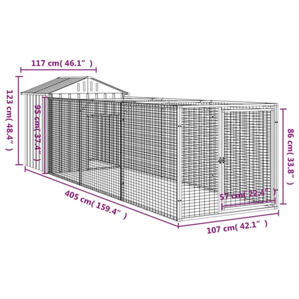 Hundehuse - Living hundehus med tag 117x405x123 cm galvaniseret stål lysegrå