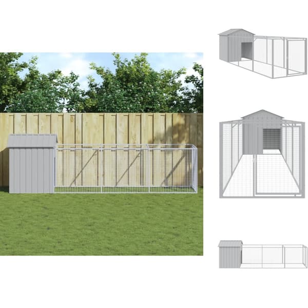 Hundehuse - Living hundehus med tag 117x405x123 cm galvaniseret stål lysegrå
