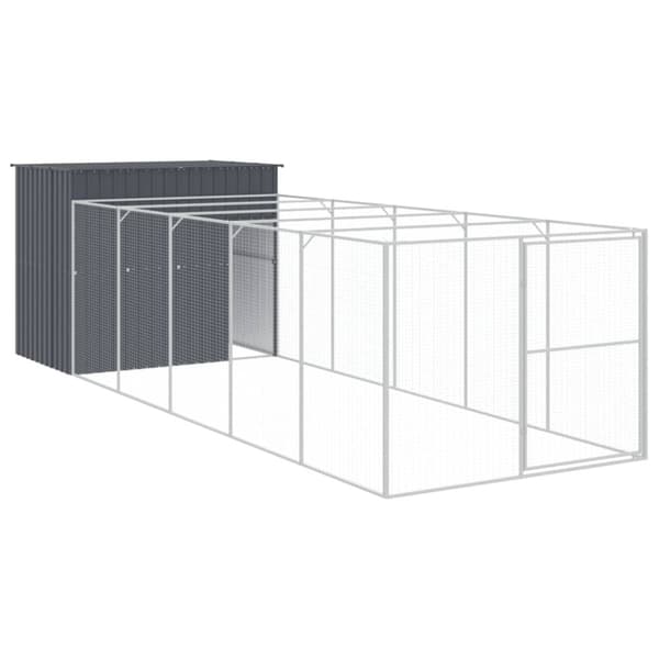 Hundehuse - Living hundehus med løbegård 214x661x181 cm galvaniseret stål antracit