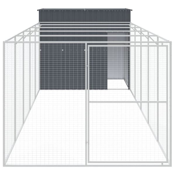 Hundehuse - Living hundehus med løbegård 214x661x181 cm galvaniseret stål antracit