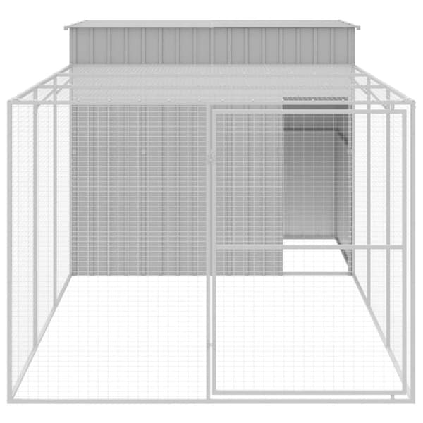Hundehuse - Living hundehus med løbegård 214x457x181 cm galvaniseret stål lysegrå