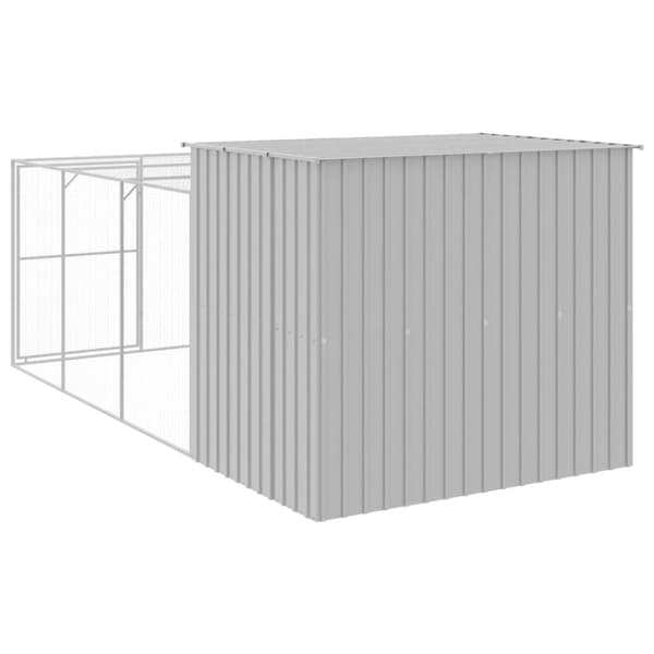 Hundehuse - Living hundehus med løbegård 214x457x181 cm galvaniseret stål lysegrå