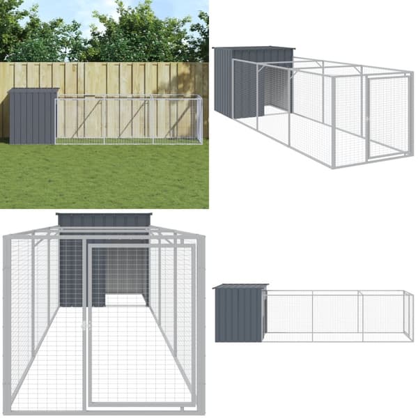 Hundehus med løbegård 110x405x110 cm galvaniseret stål antracit - Hundehus - Hundehuse - Home & Living