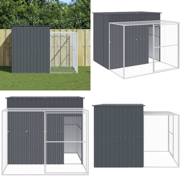 Hundehus med løbegård 214x253x181 cm galvaniseret stål antracit - Hundehus - Hundehuse - Home & Living