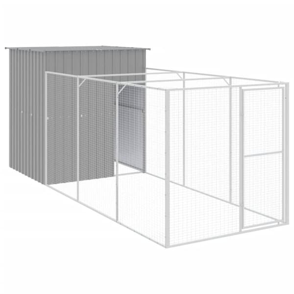 Hundehus med løbegård 165x455x181 cm galvaniseret stål lysegrå - Hundehus - Hundehuse - Home & Living