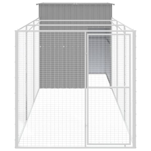 Hundehus med løbegård 165x455x181 cm galvaniseret stål lysegrå - Hundehus - Hundehuse - Home & Living