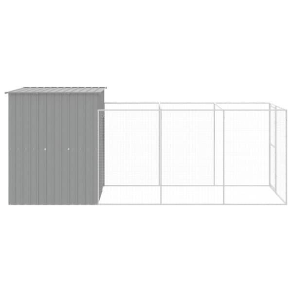 Hundehus med løbegård 165x455x181 cm galvaniseret stål lysegrå - Hundehus - Hundehuse - Home & Living