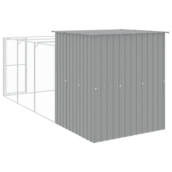 Hundehus med løbegård 165x455x181 cm galvaniseret stål lysegrå - Hundehus - Hundehuse - Home & Living