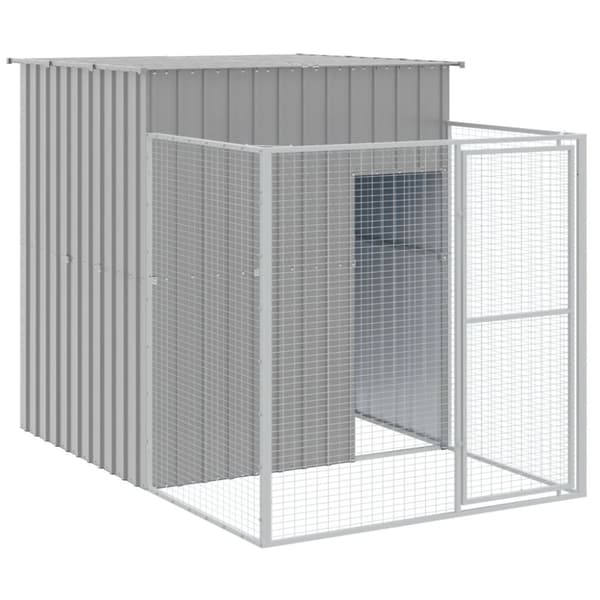 Hundehus med løbegård 165x455x181 cm galvaniseret stål lysegrå - Hundehus - Hundehuse - Home & Living