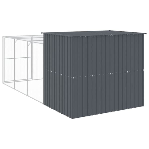 Hundehus med løbegård 214x457x181 cm galvaniseret stål antracit - Hundehus - Hundehuse - Home & Living