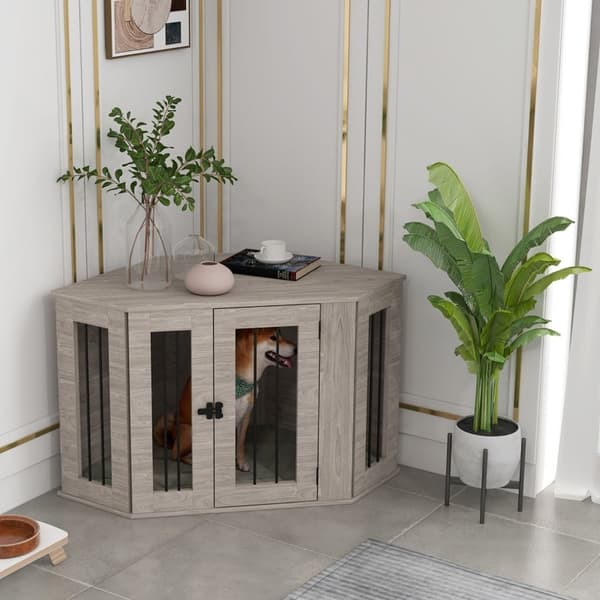 Rootz PawHut Hundeboks - Stilfuld hundekasse - Sikkert kæledyrsbur - Moderne design - Sikker låsemekanisme - Nem adgang - 63H x 104L x 55W cm - Konstr