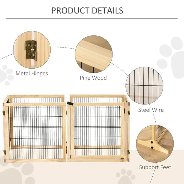 Rootz Pet Gate til hunde - Fyrretræ - Fritstående hundesikkerhedsbarriere - To støttefødder - Sammenfoldelig - Naturlig - 432 x 36 x 70 cm