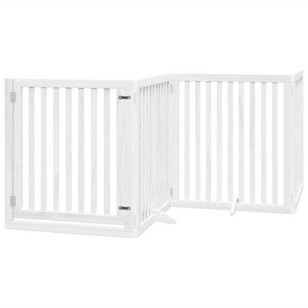 vidaXL hundelåge med dør 4 paneler 320 cm foldbar poppeltræ hvid