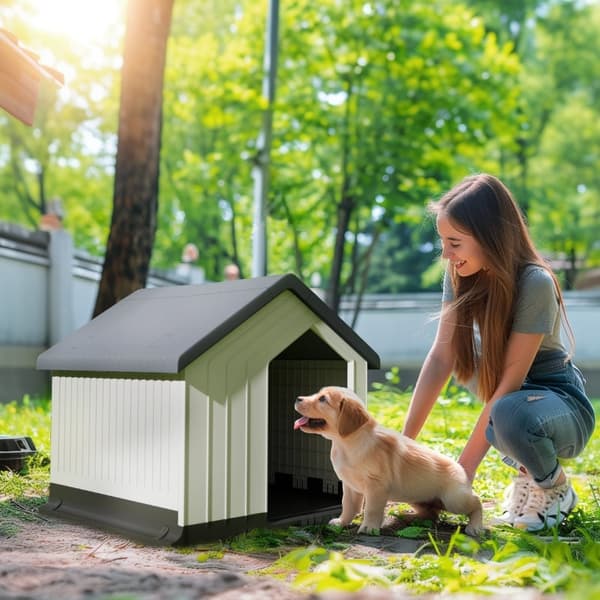 Rootz Dog House Cave - Outdoor Retreat - Vattentät - Sluttande tak - Plast - Lätt att rengöra - Små hundar - 62cm x 61cm x 60cm