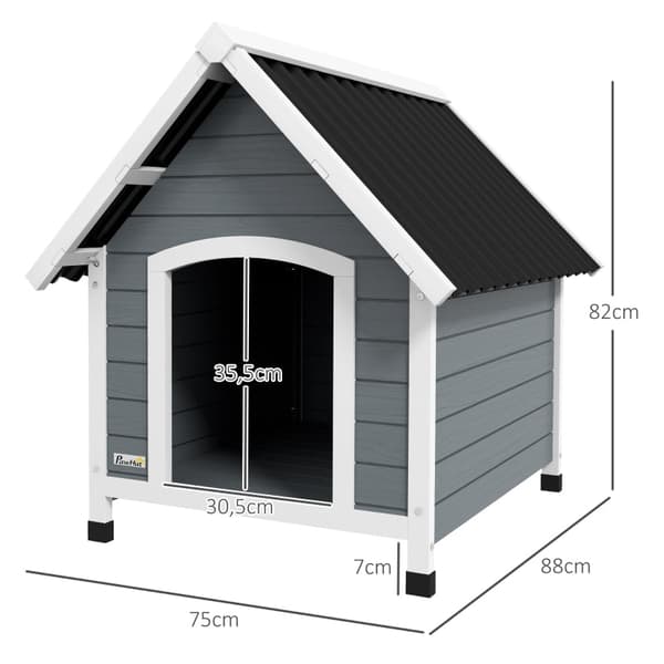 Rootz Medium Hundehus - Træhytte til kæledyr - Vejrbestandig hundekabine - Hævet design - Bølgeplast tag - 75 cm x 88 cm x 82 cm