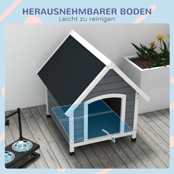 Rootz Medium Hundehus - Træhytte til kæledyr - Vejrbestandig hundekabine - Hævet design - Bølgeplast tag - 75 cm x 88 cm x 82 cm