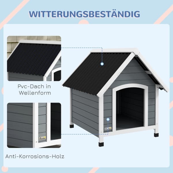 Rootz Medium Hundehus - Træhytte til kæledyr - Vejrbestandig hundekabine - Hævet design - Bølgeplast tag - 75 cm x 88 cm x 82 cm