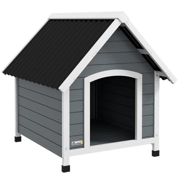 Rootz Medium Hundehus - Træhytte til kæledyr - Vejrbestandig hundekabine - Hævet design - Bølgeplast tag - 75 cm x 88 cm x 82 cm