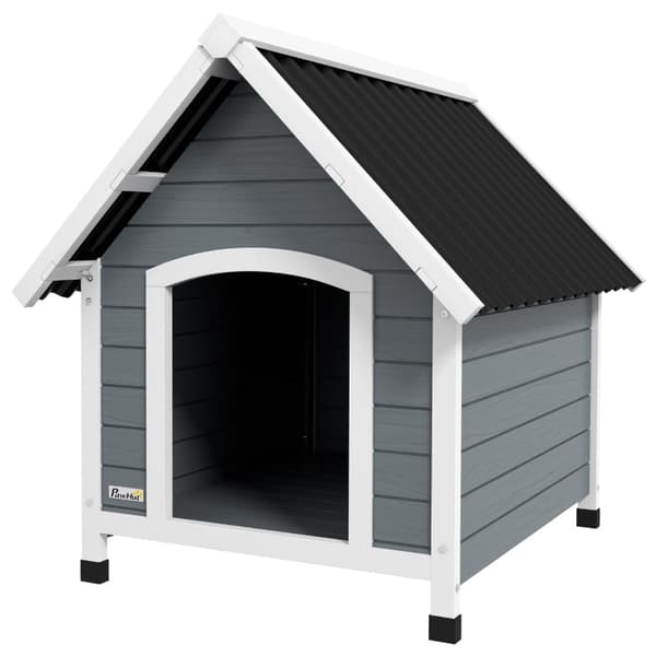 Rootz Medium Dog House - Puinen lemmikkieläinsuoja - Säänkestävä koiramökki - Korotettu muotoilu - Aallotettu muovikatto - 75 cm x 88 cm x 82 cm