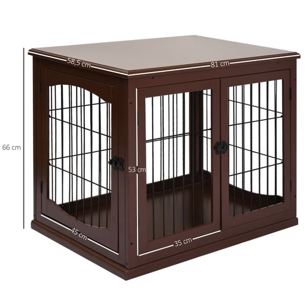Rootz Dog Crate - Hundhus i trä - Pet Kennel - MDF-material - 58,5 cm x 81 cm x 66 cm - 2 ingångar - Låsbar - för medelstora och små hundar