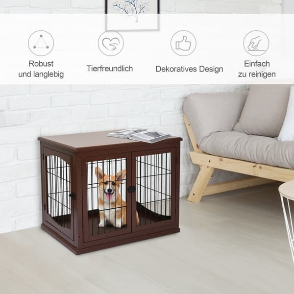 Rootz Dog Crate - Hundhus i trä - Pet Kennel - MDF-material - 58,5 cm x 81 cm x 66 cm - 2 ingångar - Låsbar - för medelstora och små hundar