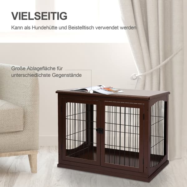 Rootz Dog Crate - Hundhus i trä - Pet Kennel - MDF-material - 58,5 cm x 81 cm x 66 cm - 2 ingångar - Låsbar - för medelstora och små hundar