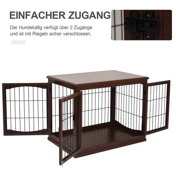 Rootz Dog Crate - Hundhus i trä - Pet Kennel - MDF-material - 58,5 cm x 81 cm x 66 cm - 2 ingångar - Låsbar - för medelstora och små hundar