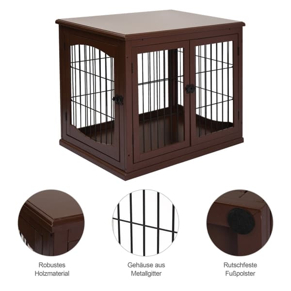 Rootz Dog Crate - Hundhus i trä - Pet Kennel - MDF-material - 58,5 cm x 81 cm x 66 cm - 2 ingångar - Låsbar - för medelstora och små hundar