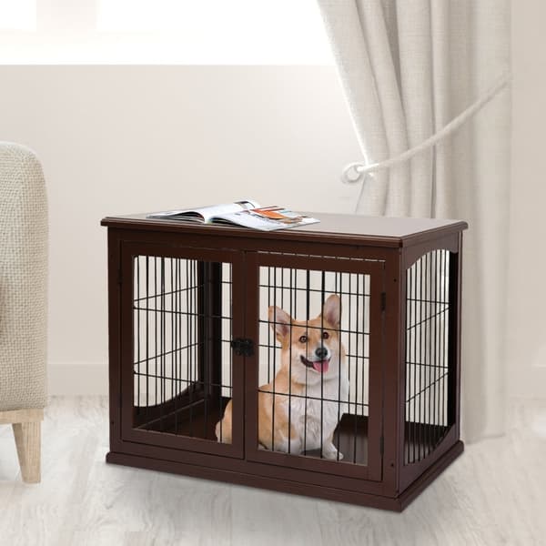 Rootz Dog Crate - Hundhus i trä - Pet Kennel - MDF-material - 58,5 cm x 81 cm x 66 cm - 2 ingångar - Låsbar - för medelstora och små hundar