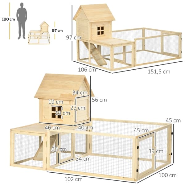 Rootz Large Rabbit Hutch - Dvärgkaninhölje - Marsvinsbur - Massiv gran - Låsbara dörrar - 151,5 cm x 106 cm x 97 cm